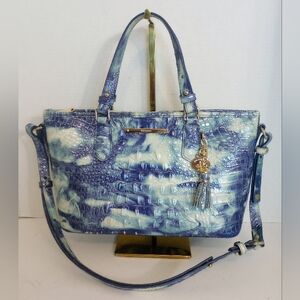 Brahmin Chambray Melbourne Blue Mini Asher, Crocodile Embossed Leather